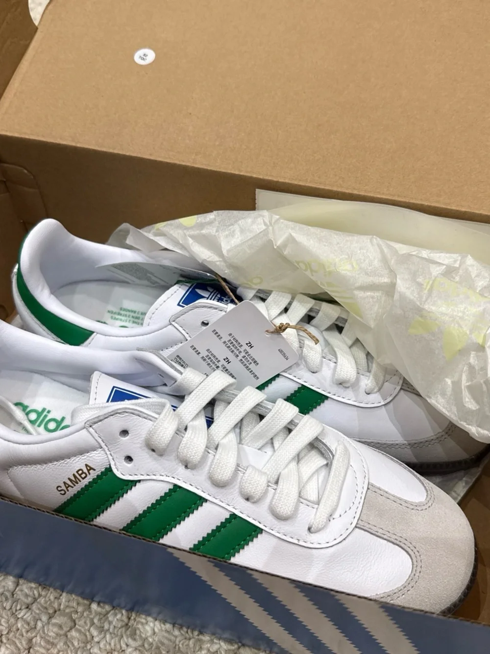 adidas Samba Leather Sneakers in White and Green
